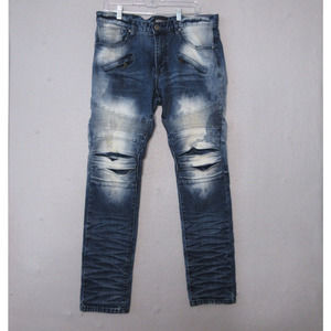 Smoke Rise Distressed Skinny Jeans Moto Biker Pockets Paint